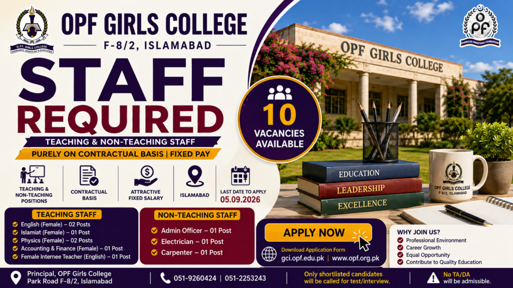 OPF Girls College Islamabad Jobs 2026